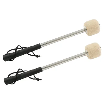 2 предмета, 12,5-дюймовые стальные барабанные молотки для басов, шерстяные войлочные барабанные палочки с ручкой из нержавеющей стали, противоскользящие шерстяные барабанные молотки