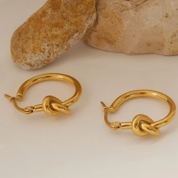 2023 Новые Легкие Роскошные серьги-кольца из нержавеющей стали с геометрическим узлом в форме кольца для женщин, минималистичные модные ювелирные изделия, подарки