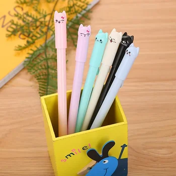 6 шт. Гелевая ручка с милым мультяшным котом и креативным колпачком для обучения офисному использованию, Детские школьные принадлежности, Корейские канцелярские принадлежности