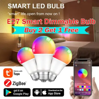 9/12/15/18 Вт Tuya Zigbee3.0 Светодиодная Лампа Smart Life APP Control С Регулируемой Яркостью E27 220V 110V RGBCW Лампа Для изменения цвета, Совместимая с IOS/Android