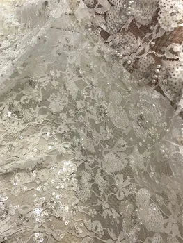 Африканская кружевная ткань SYJ-13028421 Высококачественные нигерийские французские бусины и блестки, тюлевое кружево для свадебного платья