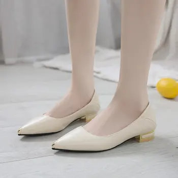 Весна и осень 2023, новая профессиональная женская обувь с простым острым носком и мелким ртом, однотонный квадратный каблук, темперамент, Профессиональная женская обувь