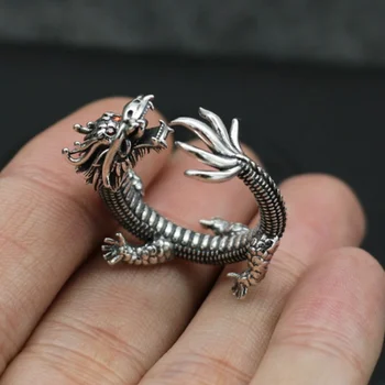 Винтажное тайское серебряное кольцо, мужское кольцо с головой дракона, властный характер, головной убор в китайском стиле