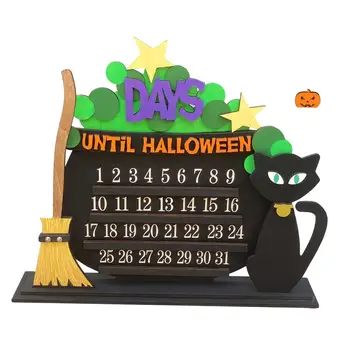 Деревянный календарь обратного отсчета Адвента на Хэллоуин, настольное украшение, прочные милые узоры, многоцелевой знак 31 дня ручной работы для подарков детям