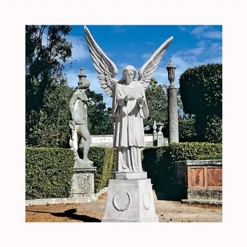 крупноразмерная стоящая крылатая скульптура ангела из натурального камня, мраморная садовая статуя ангела для украшения церкви