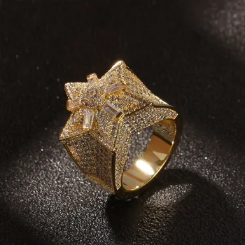 новое модное роскошное ожерелье, ювелирные изделия в стиле хип-хоп, пятиугольное кольцо с цирконом в виде звезды, индивидуальный дизайн, звездообразное кольцо для мужчин