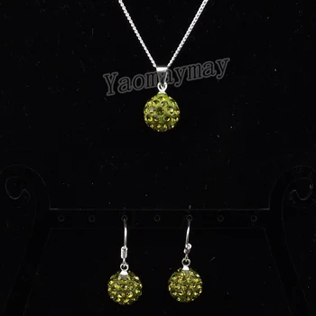 Оливково-зеленый Диско-шар, серьги-подвески и ожерелье, набор украшений из хрусталя, 10 комплектов Оптом