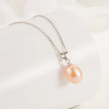 Серебро 925 Пробы, натуральный 8 мм Розовый пресноводный жемчуг, ожерелье с подвесками S925, Серебряные Украшения для невесты на День рождения