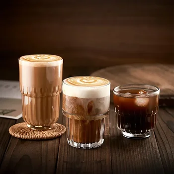 Стеклянная чашка для кофе С тиснеными полосками В стиле Оригами, прозрачный бокал для коктейлей, ретро-Барный напиток, кофе со льдом, рюмка для напитков.