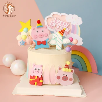 Счастливые подарочные коробки для конфет rainbow Cute Pig Piggy от 1 года до 2 лет С Днем Рождения, Топпер Для Торта, Детские Праздничные Принадлежности, Розовые Подарки Для Любви