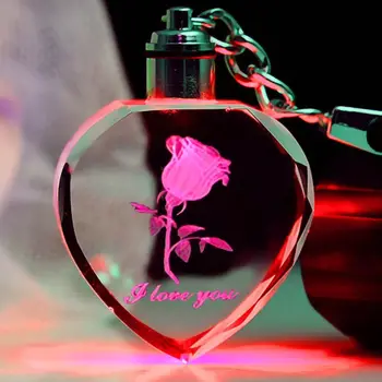 Цветок Розы Светодиодный Световой Брелок Светящаяся Фея Хрустальные Брелки Красочные Розовые Сердечки Брелки Кольца Для Подарка На День Святого Валентина